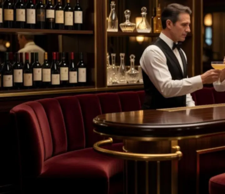 Szef kuchni degustujący koktajle i wina w eleganckim barze