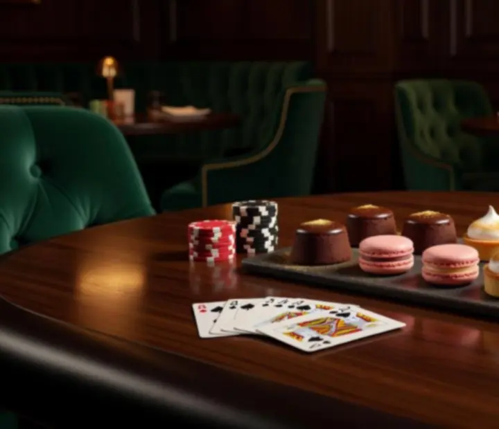 Degustacja deserów przy pokerowym stoliku
