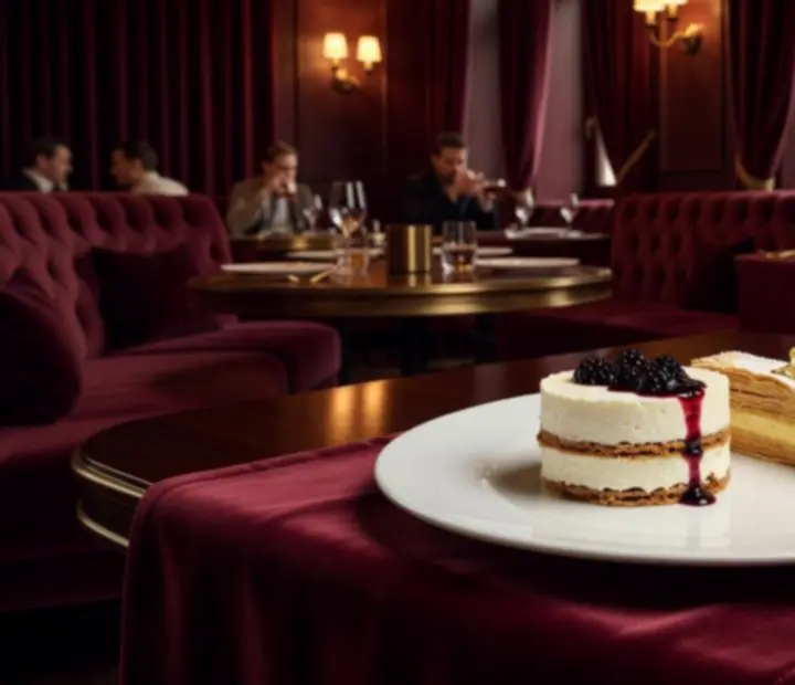 Elegancko podane desery w restauracji z subtelnymi akcentami kasynowymi