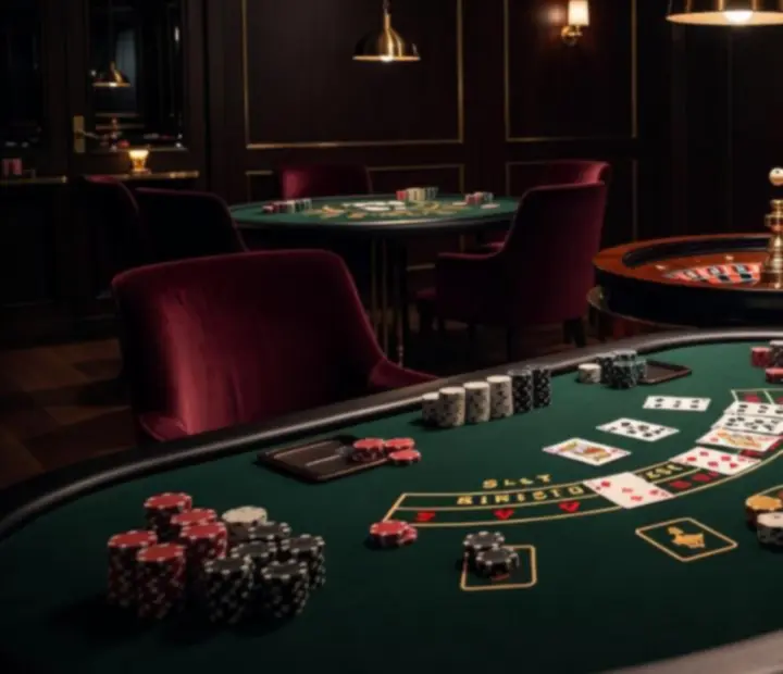 Stylowy wieczór przy stole pokerowym, ruletkowym i blackjack w eleganckim salonie kart Veres Péter lakásfenntartó Szövetkezet